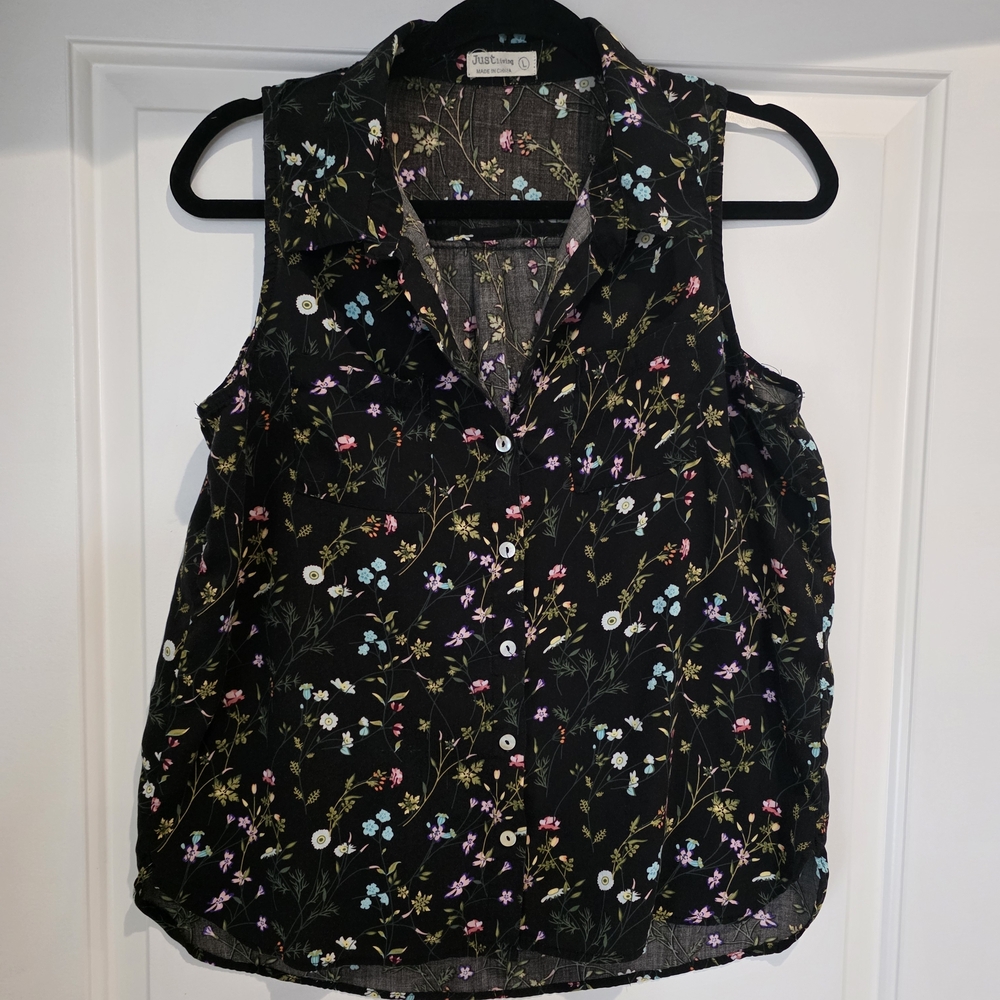 Floral Sleeveless Top - Black